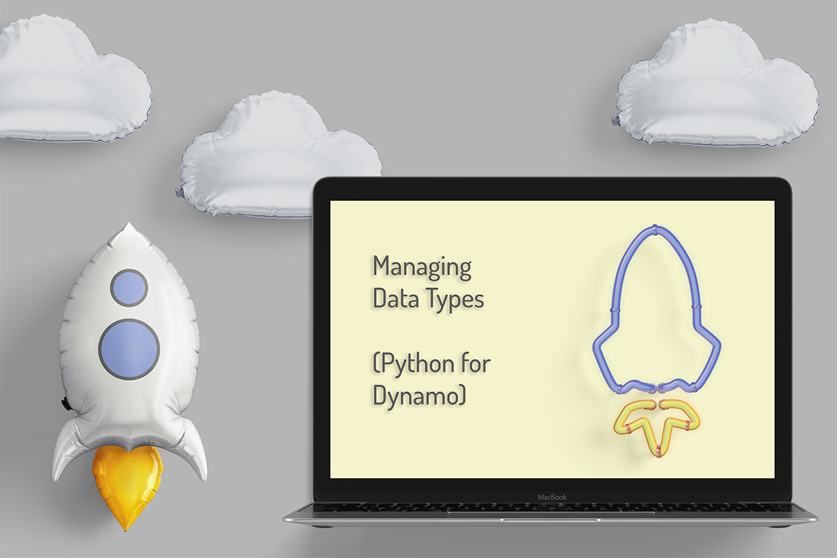 laptop with title, cloud shaped balloons, rocket shaped balloon, yellow and purple