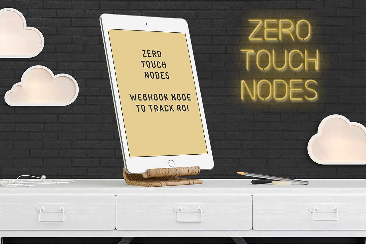 ipad with title, clouds, neon letters - in orange