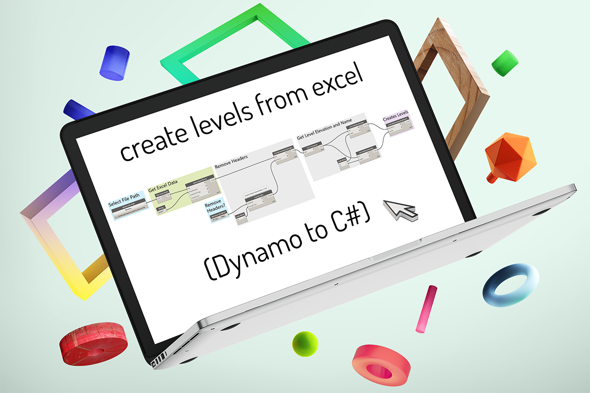 laptop with Dynamo script and shpaes in green